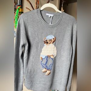 Gray Sweater with Bear Design